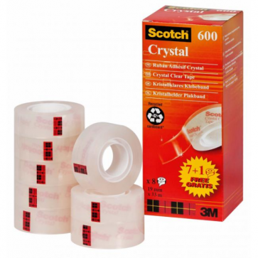 Scotch Crystal Tape 19mmx33m - Pack Of 8 (Includes 1 Free Roll)