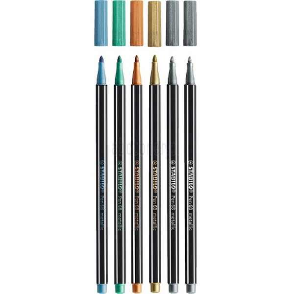 Flamastry Stabilo Pen 68 Metallic, mix kolorów, 6 szt. - Biuro