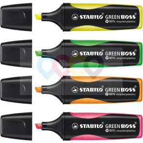 Zakreślacze Stabilo Green Boss,kolory fluorescencyjne, 4 szt. 