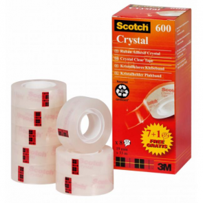 Scotch Crystal Tape 19mmx33m - Pack Of 8 (Includes 1 Free Roll)